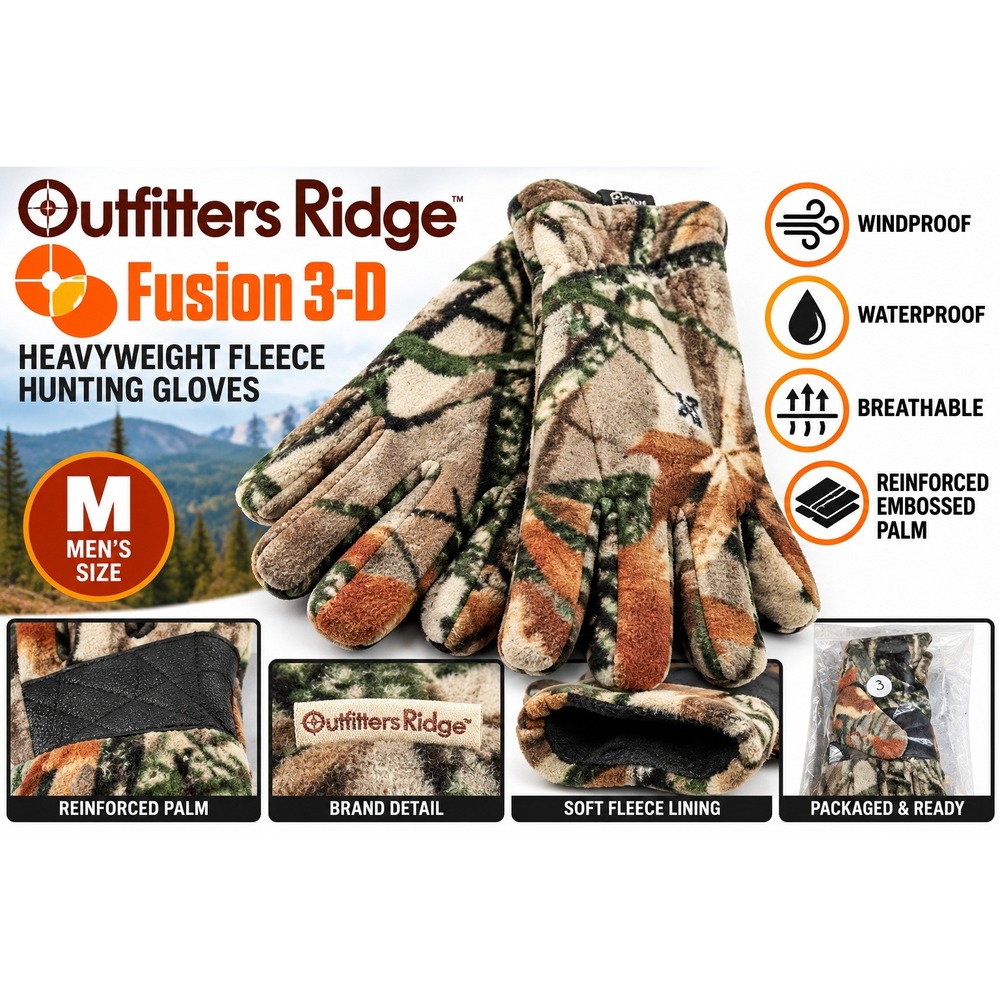 Outfitters Ridge Fusion 3-D Heavyweight Fleece Hunting Gloves Mens Medium Camo
